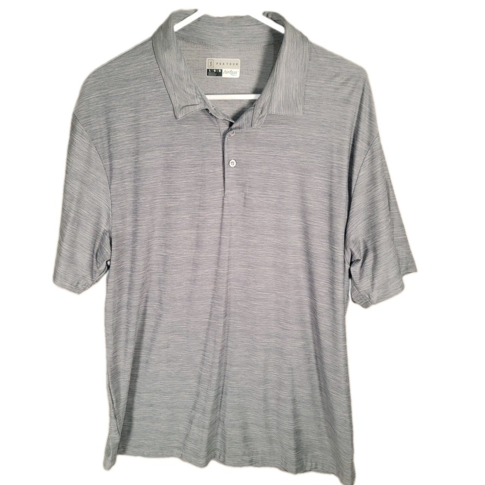 PGA Tour Shirt Mens Large Gray Airflux Mesh Stretch Golf Polo Short Sleeve
